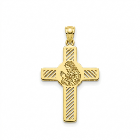 18K Gold Mini Praying Jesus Cross Pendant