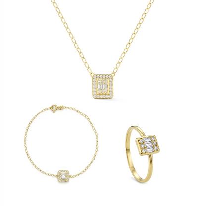 18K Gold Geometric Baguette Zircon Jewelry Set