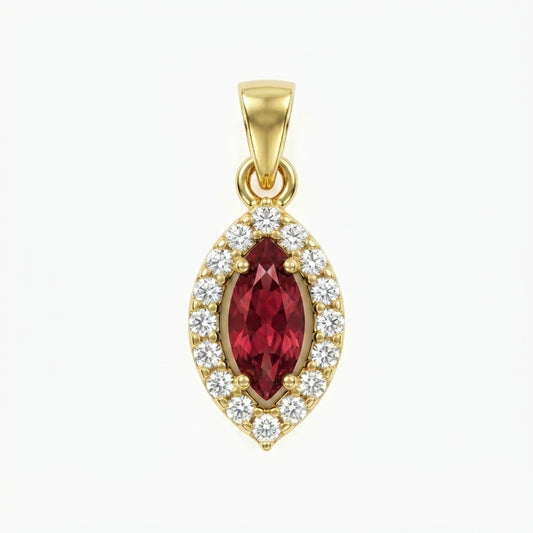 18K Gold Marquise-Shaped Halo Pendant