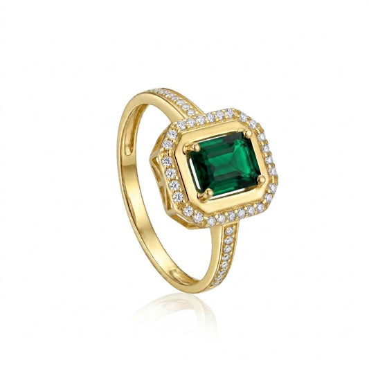 18K Solid Gold Emerald-Cut Royal Green