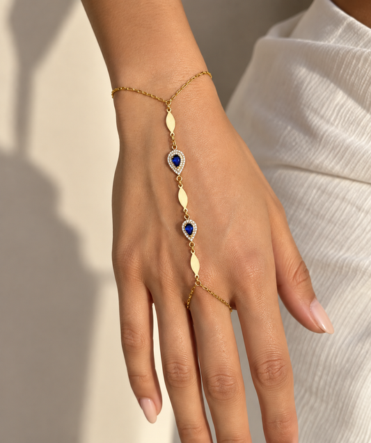 18K Gold Pear-Cut Sapphire Hand Chain
