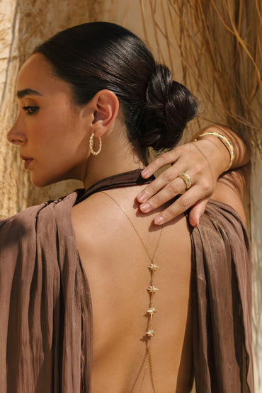 18K Gold Celestial Star Back Drop Body Chain