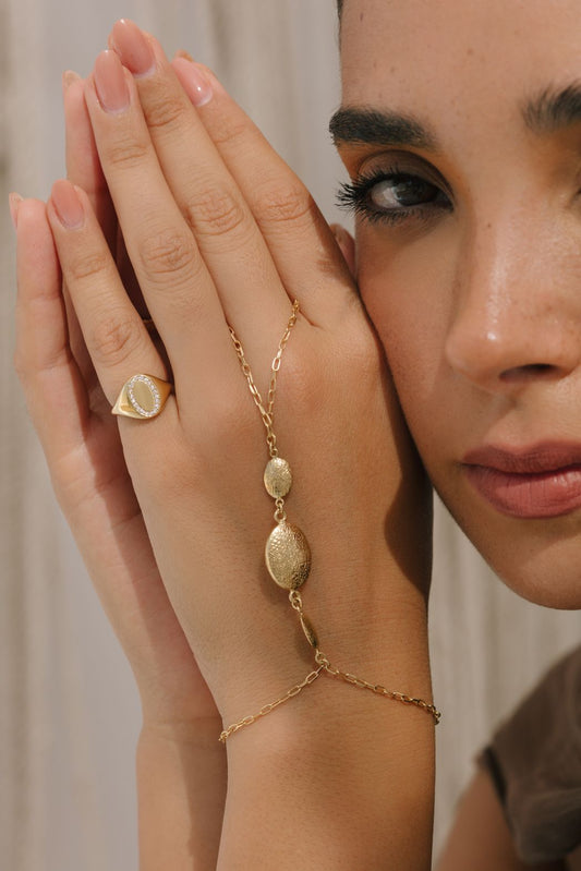 18K Gold Textured Disc Hand Chain