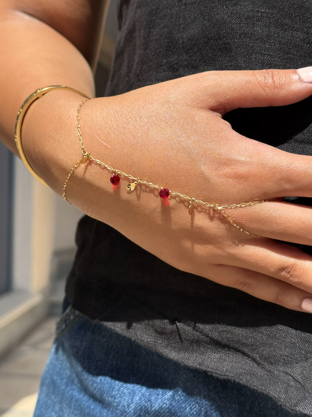 18K Gold Scarlet Charm Dainty Hand Chain