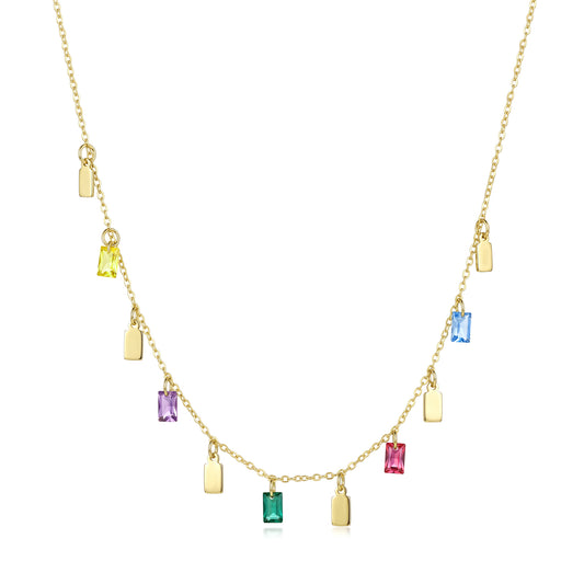 18K Solid Gold Multicolor Baguette Zircon & Gold