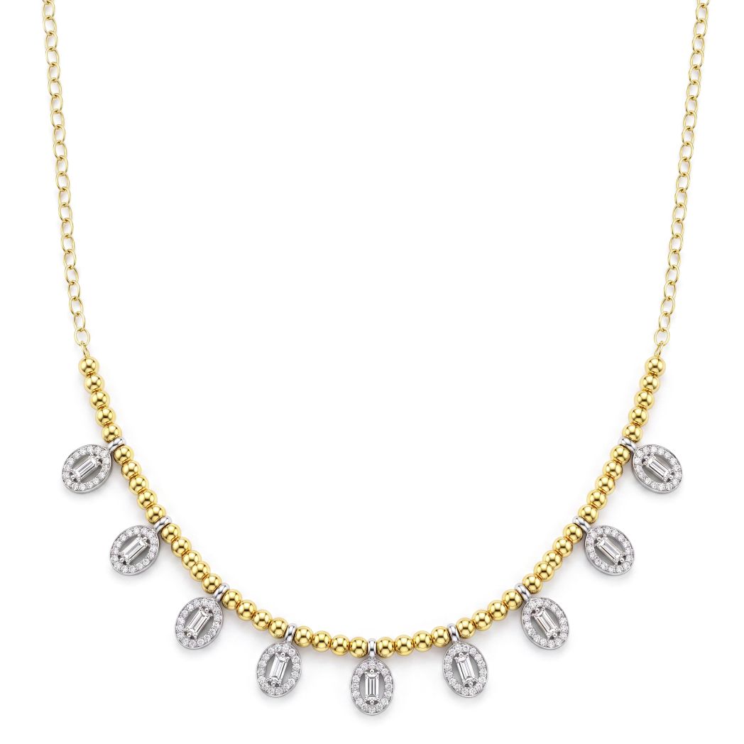Two-Tone Baguette & Halo Oval Necklace