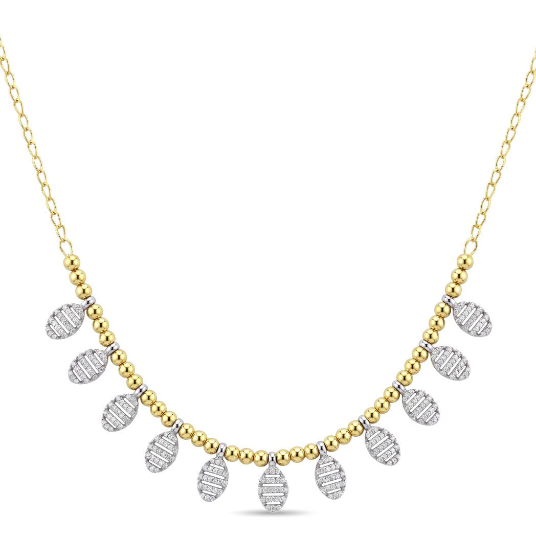 18K Two-Tone Gold Striped Oval Necklace