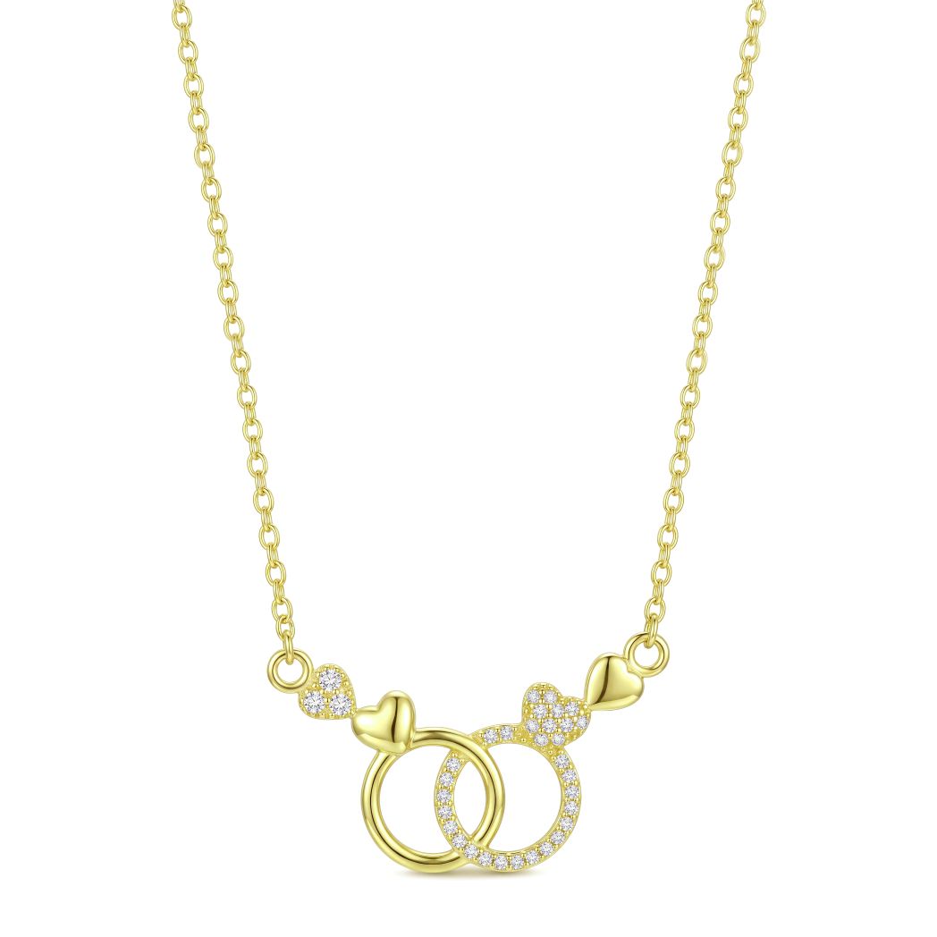 18K Sparkling Interlocking Circles Heart Necklace