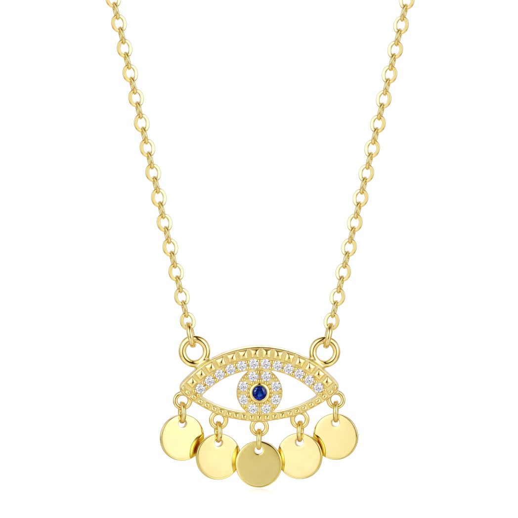 18K Gold Evil Eye Coin Fringe Necklace