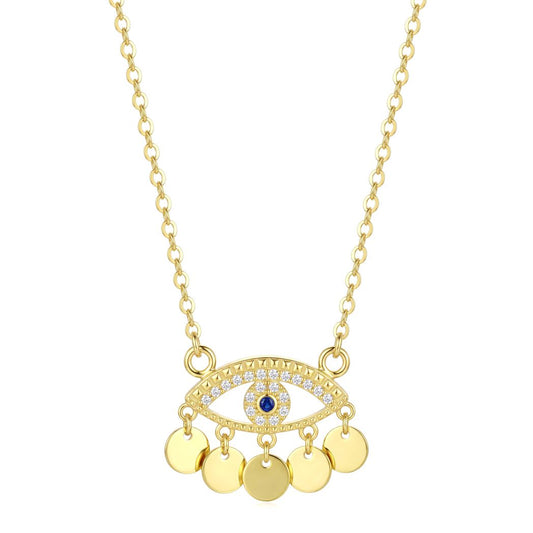 18K Gold Evil Eye Coin Fringe Necklace