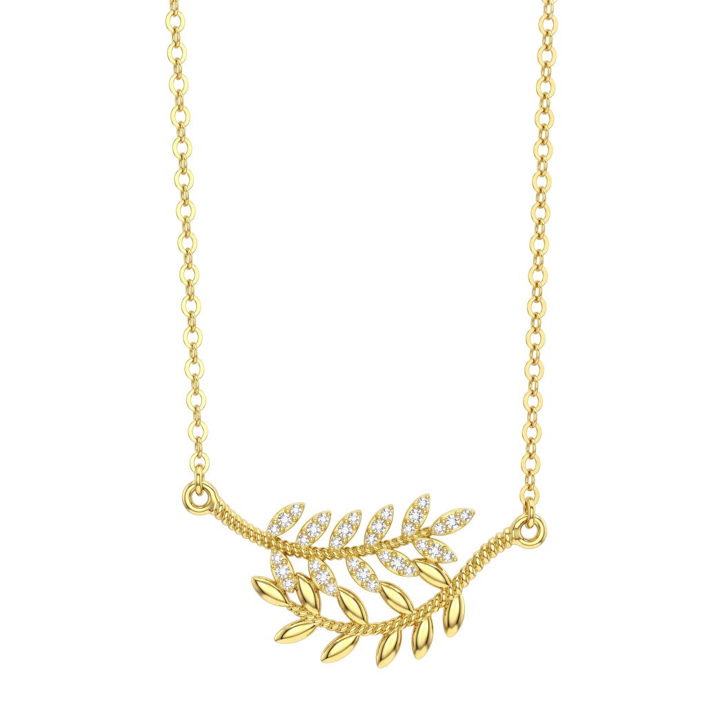18K Gold Sparkling Leaf Branch Necklace