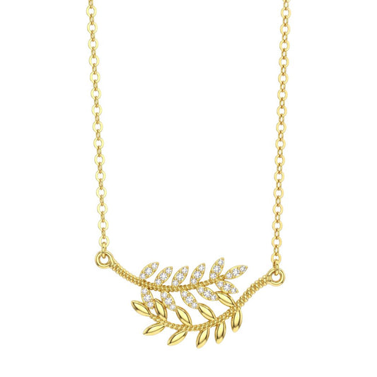 18K Gold Sparkling Leaf Branch Necklace