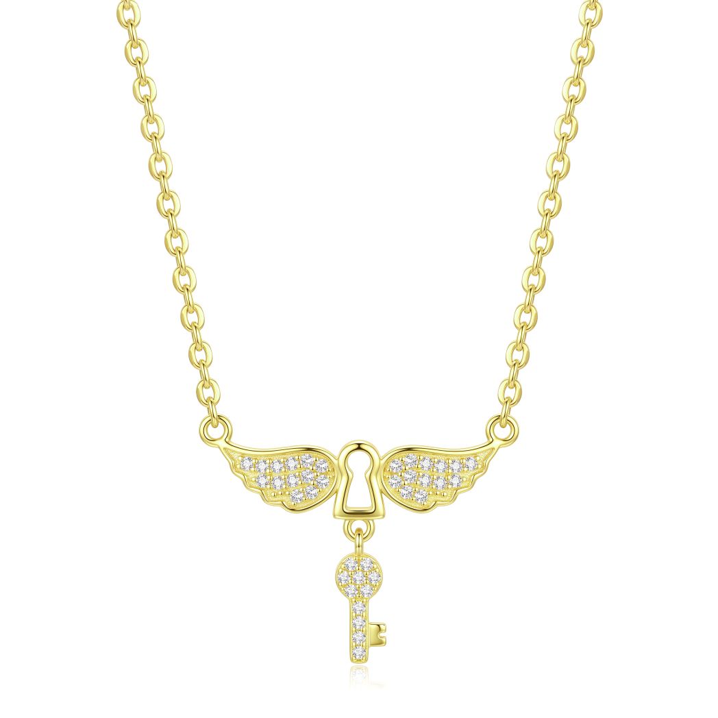 18K Gold Angel Wings Keyhole & Key Necklace