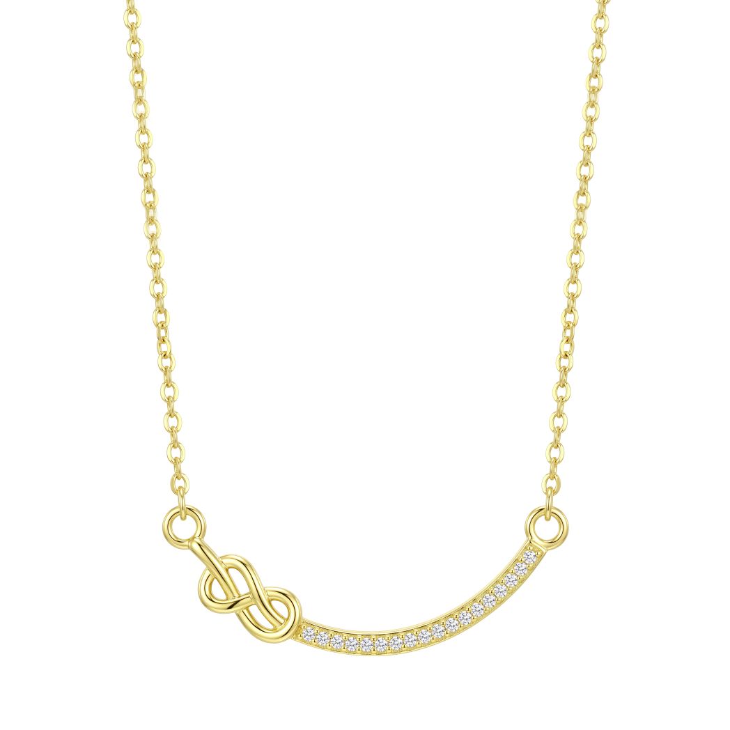 18K Gold Infinity Knot Curved Bar Necklace