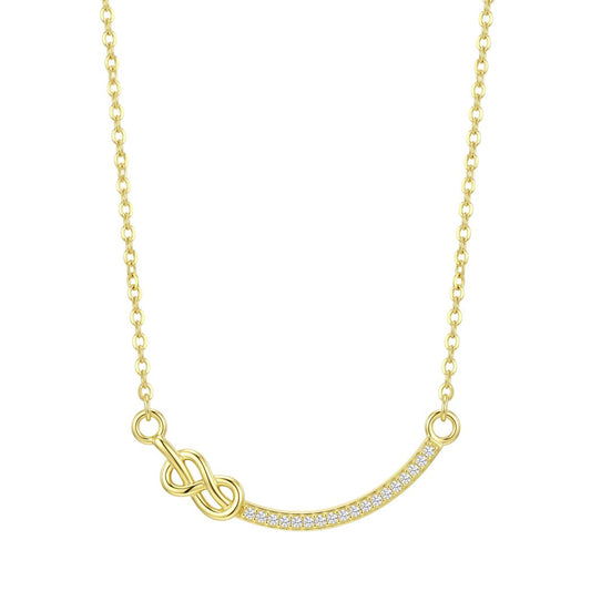 18K Gold Infinity Knot Curved Bar Necklace