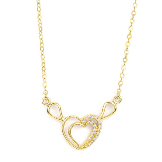 18K Gold Double Heart Pendant Necklace
