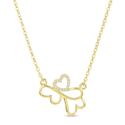 18K Gold Openwork Butterfly Heart Necklace