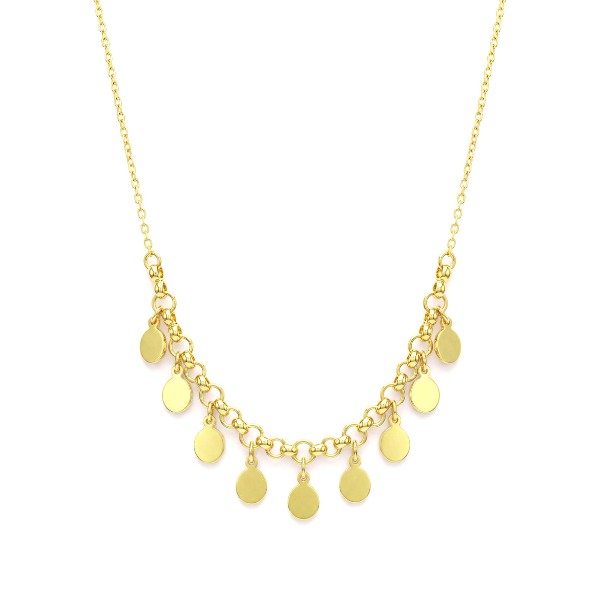 18K Gold Multi-Disc Drop Fringe Necklace