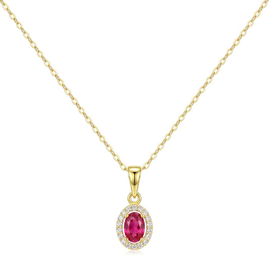 18K Gold Oval Ruby-Red & Cubic Zircon Necklace