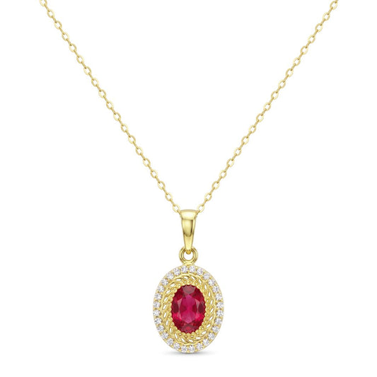 18K Gold Vintage Oval Red Gemstone Necklace