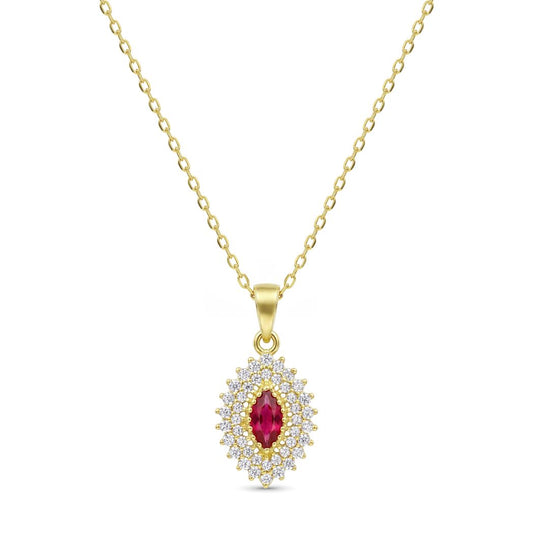 18K Gold Marquise Ruby-Red & Cubic Zircon Necklace