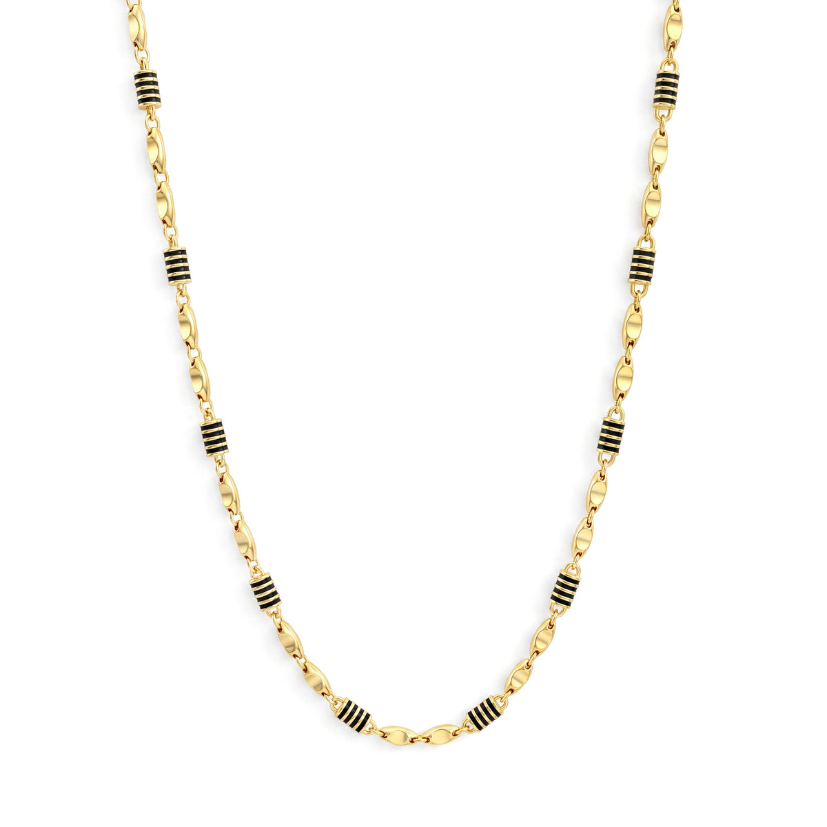 18K Men's Gold & Black Enamel Accent Chain Necklace