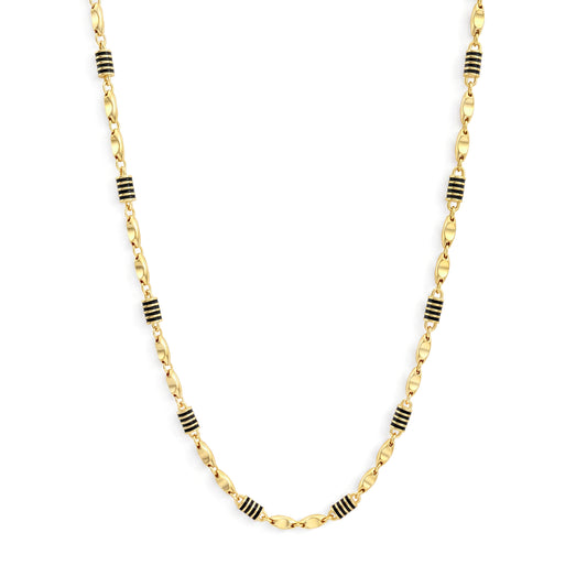 18K Men's Gold & Black Enamel Accent Chain Necklace