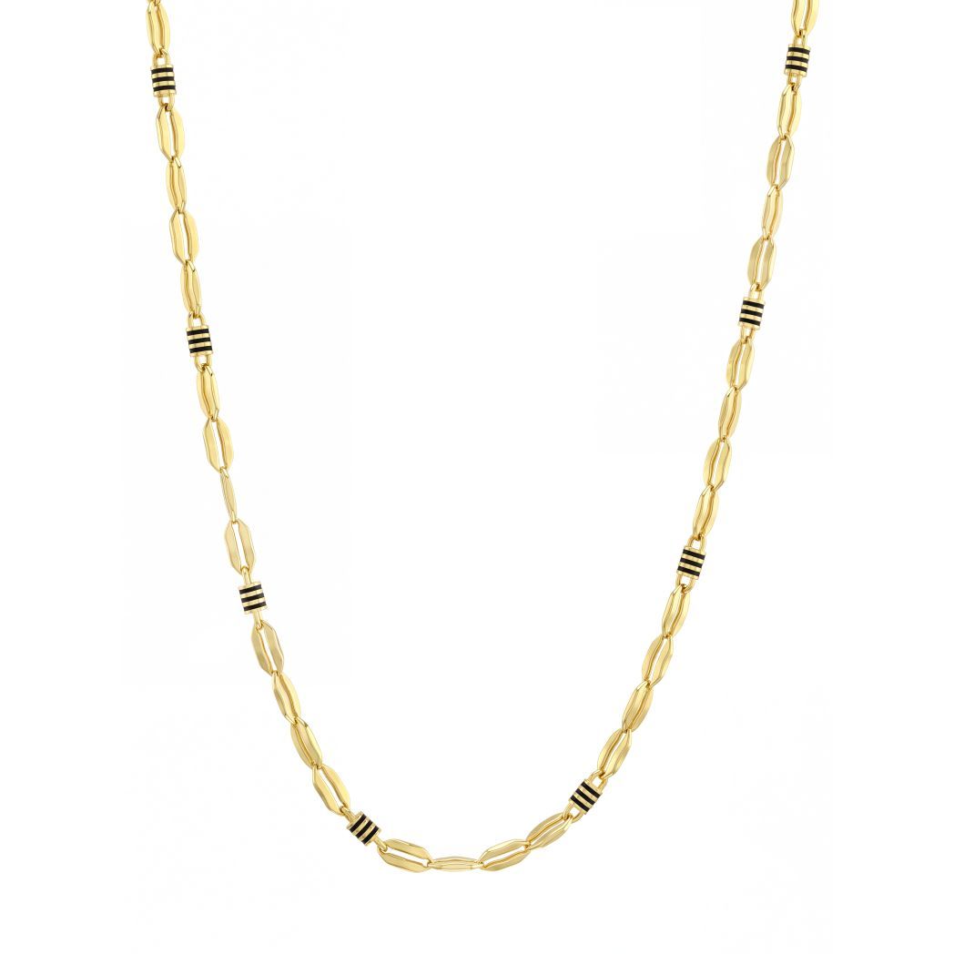 18K Men's Gold & Black Enamel Accent Chain Necklace
