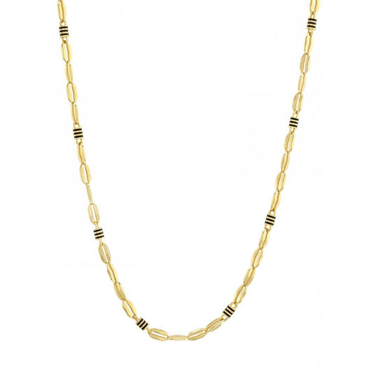 18K Men's Gold & Black Enamel Accent Chain Necklace