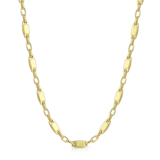 18K Men's Gold Bar Link Chain Necklace