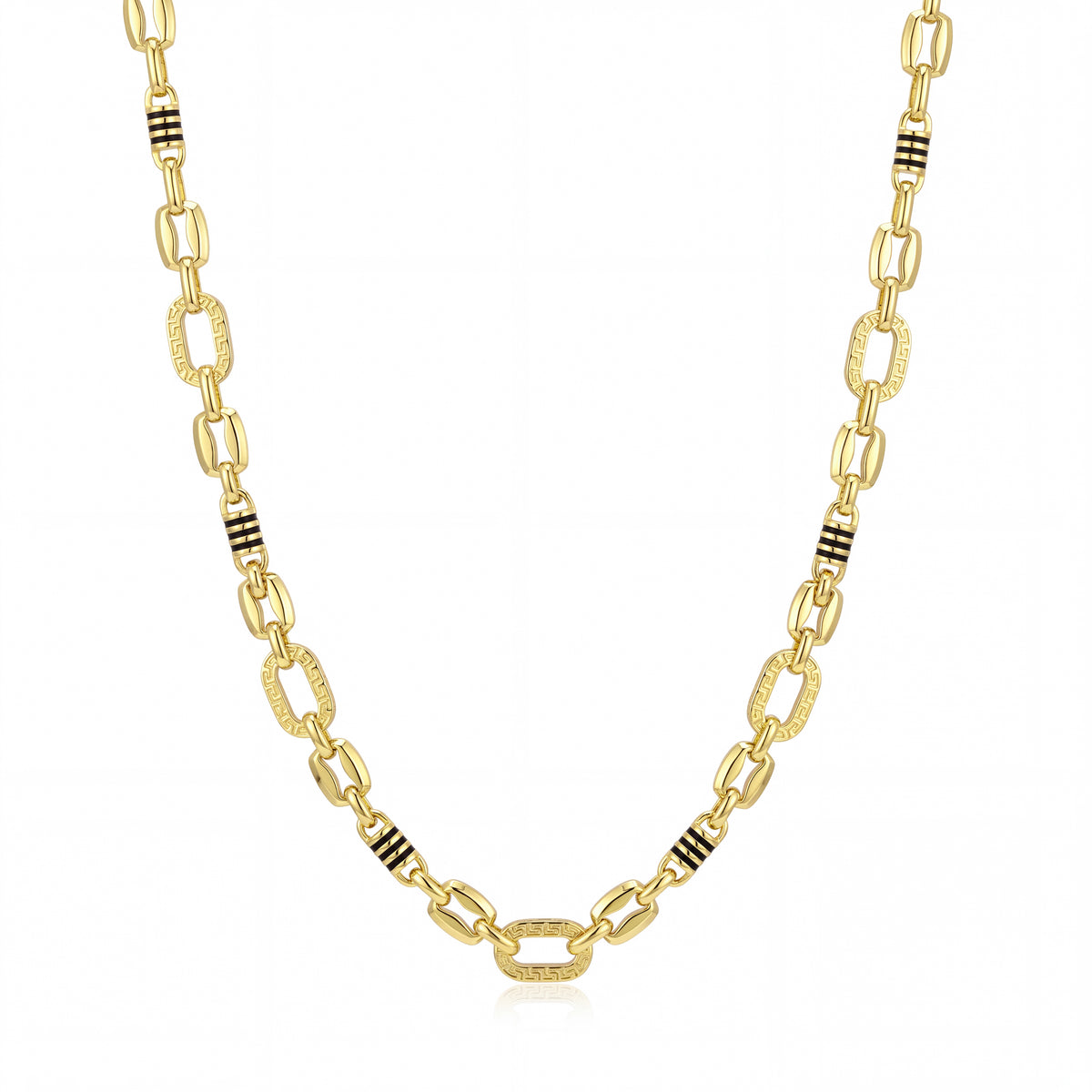 18K Men's Gold & Black Enamel Accent Chain Necklace