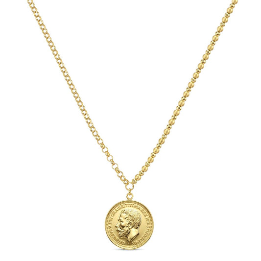 18K Gold Coin Pendant Split Chain Necklace