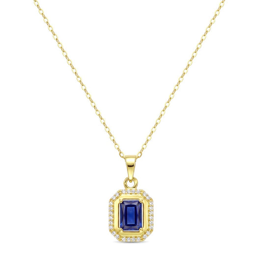 18K Gold Emerald-Cut Sapphire-Blue Necklace
