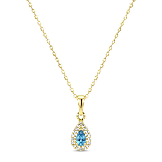 18K Gold Pear-Cut Sky Blue Necklace