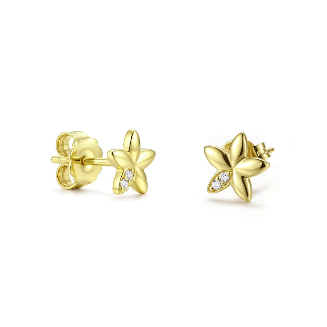 18K Gold Kids Little Flower Cubic Stud Earrings