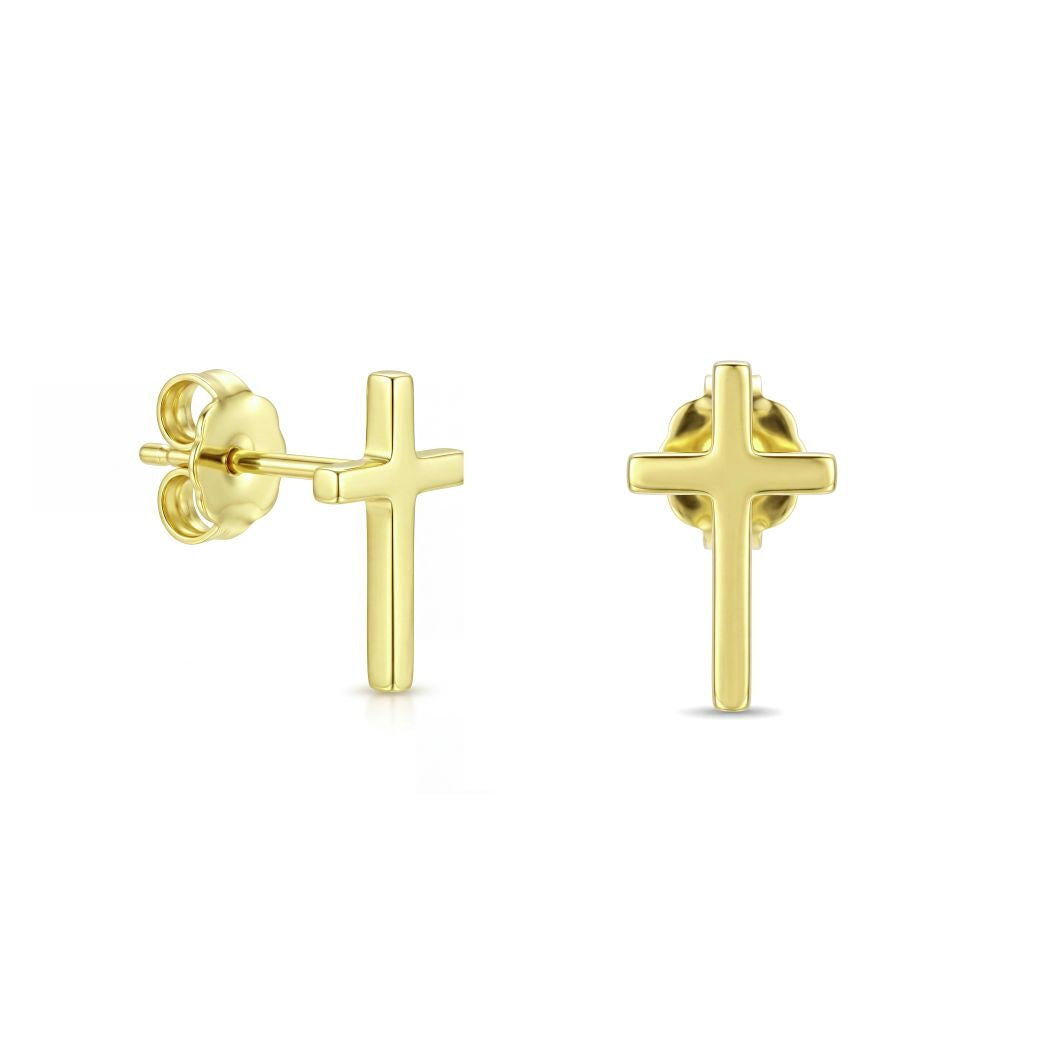 18K Gold Kids Classic Cross Stud Earrings