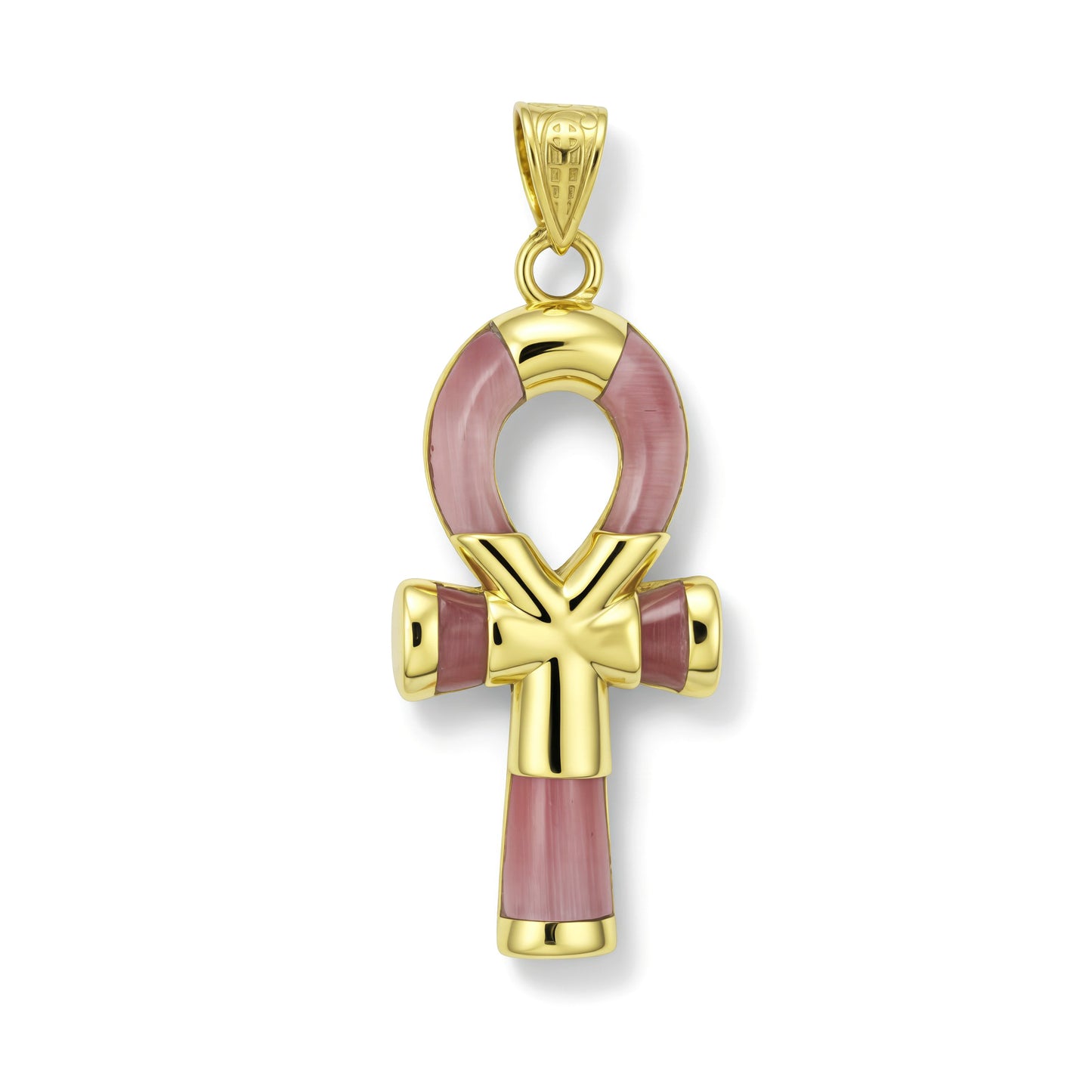 18k Gold Ankh Amulet with Pink Inlay