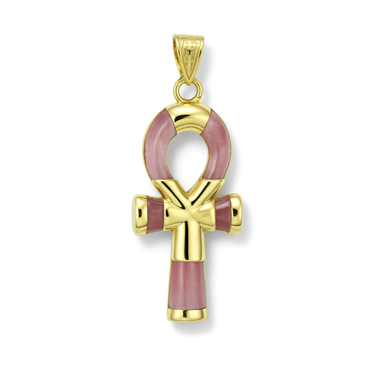 18k Gold Ankh Amulet with Pink Inlay
