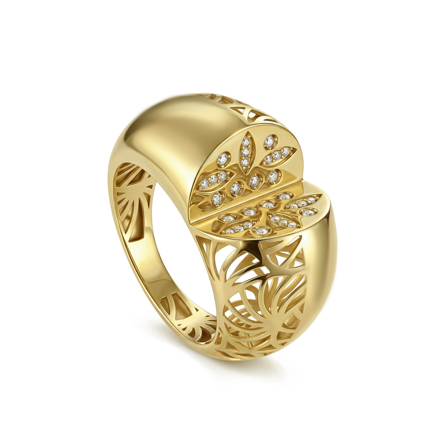 18K Gold Floral Filigree Zircon Statement Ring