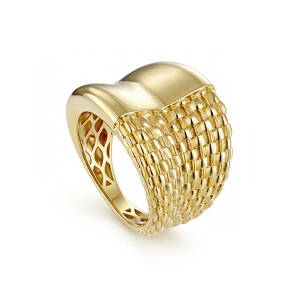 18K Gold Polished & Textured Layered Ring
