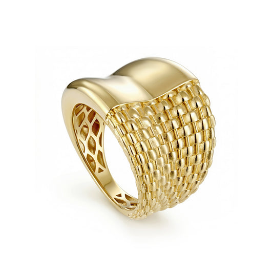 18K Gold Polished & Textured Layered Ring