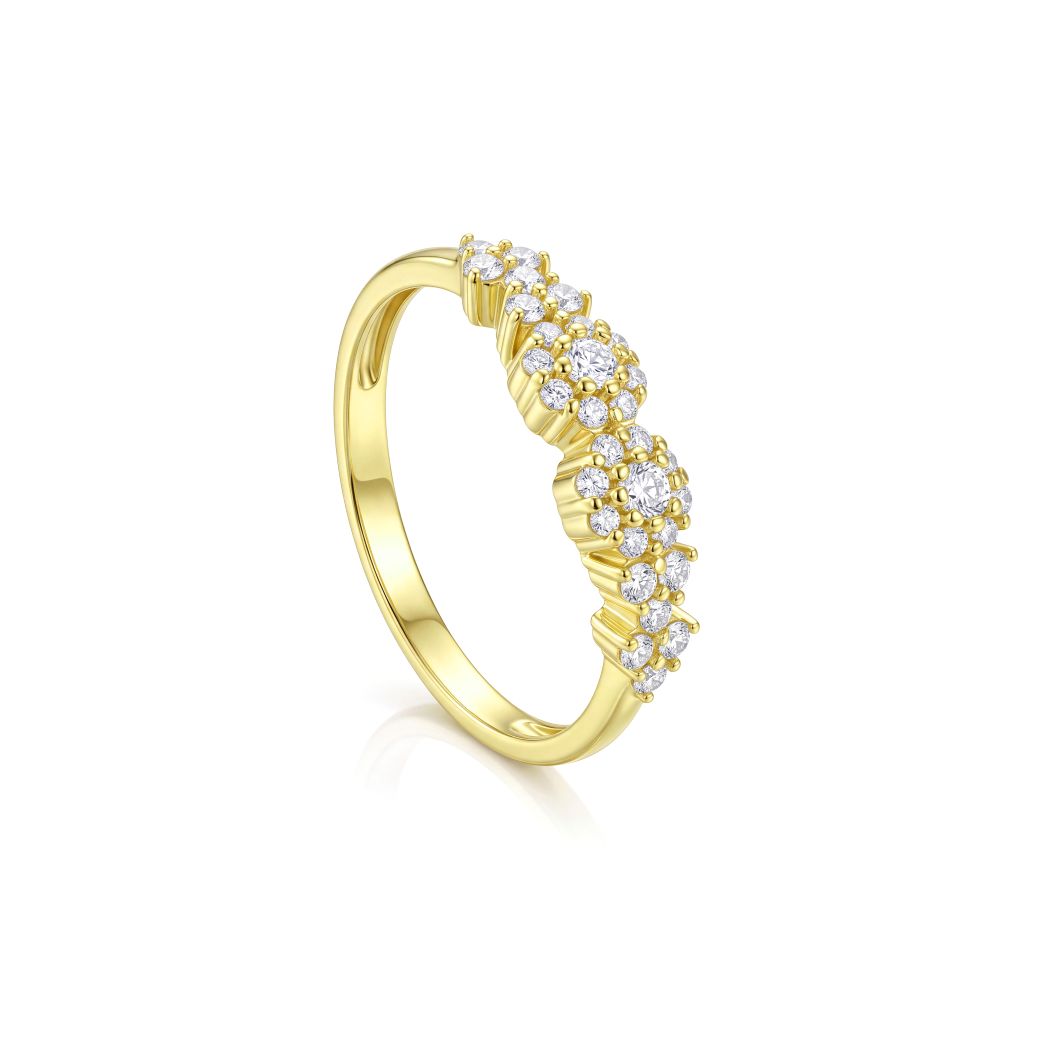 18K Gold Multi-Cluster Zircon Band Ring