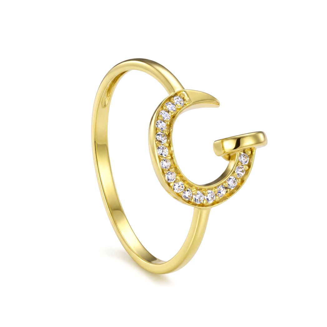 18K Gold Celestial Crescent Ring