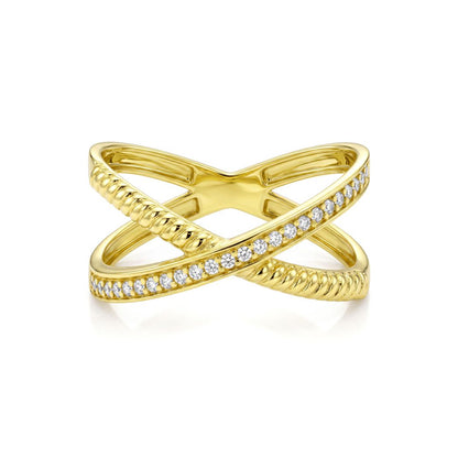18K Gold Crisscross Zircon Ring