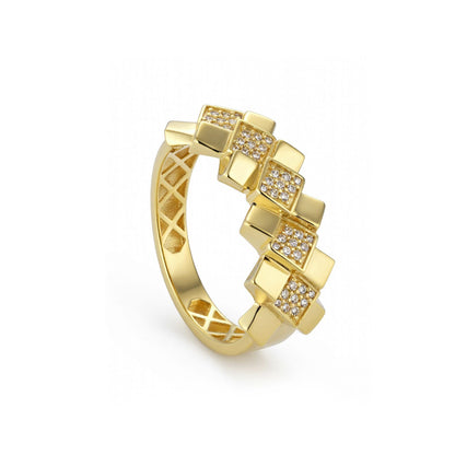18K Gold Art-Deco Inspired Zircon Ring