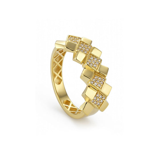 18K Gold Art-Deco Inspired Zircon Ring