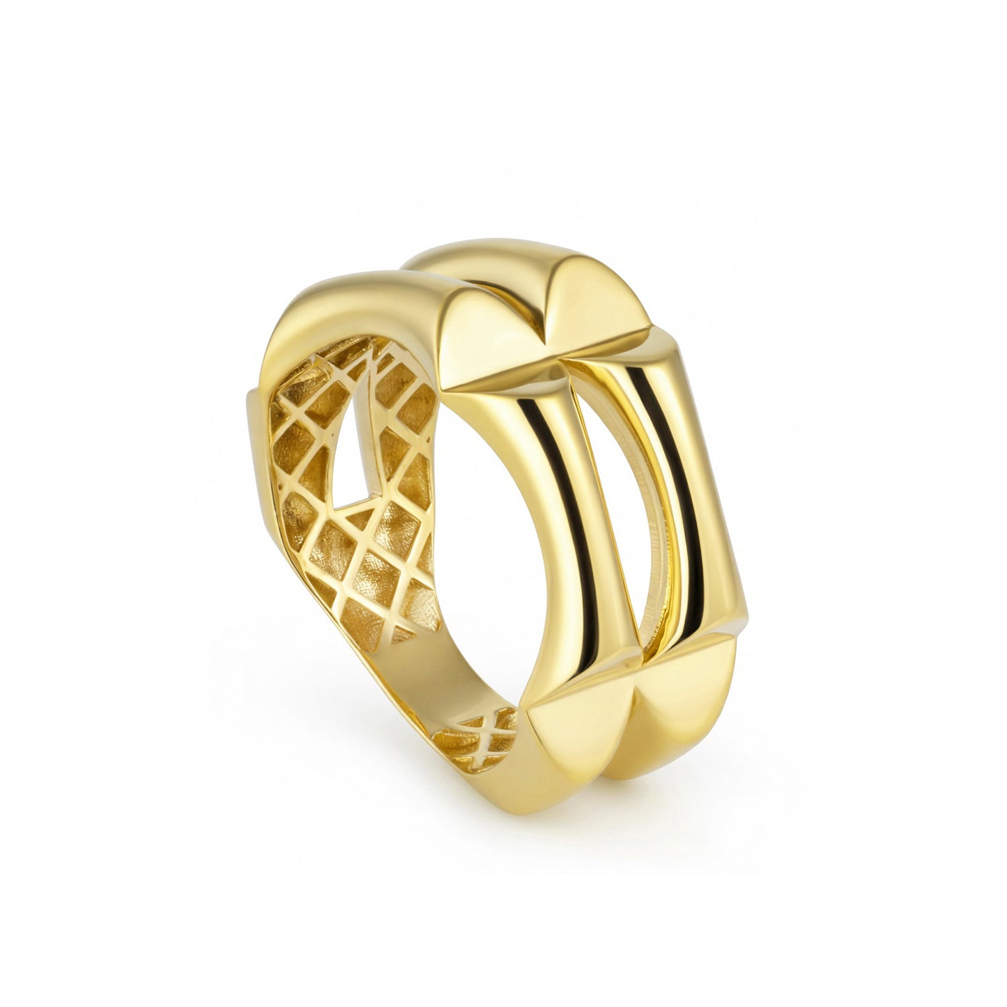 18K Gold Geometric Double-Bar Ring