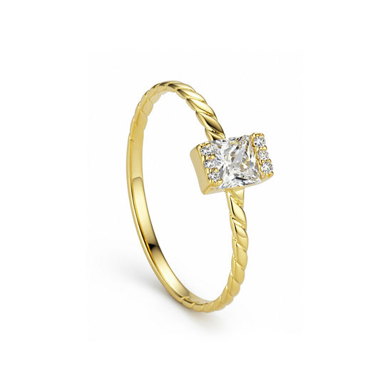 18K Gold Twisted Band Square-Cut Stone Ring