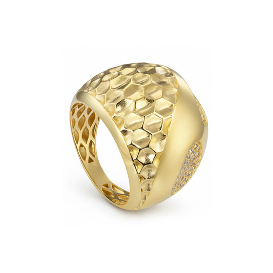 18K Gold Artisan Hammered Statement Ring