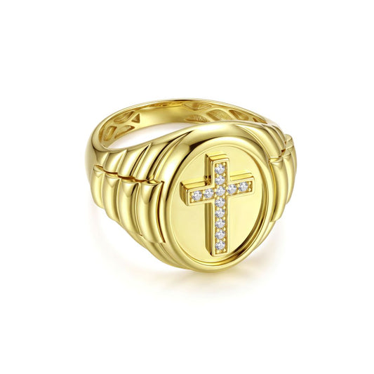 18K Gold Men's Cross Signet Ring